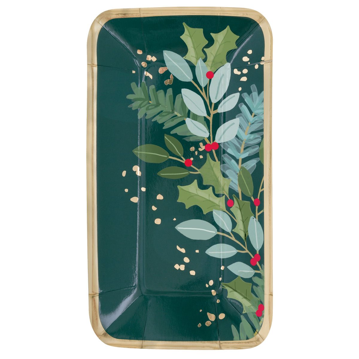 Holly Days Christmas 9"x5" Appetizer Plates – 8ct Foil Stamped | Holiday Party Tableware