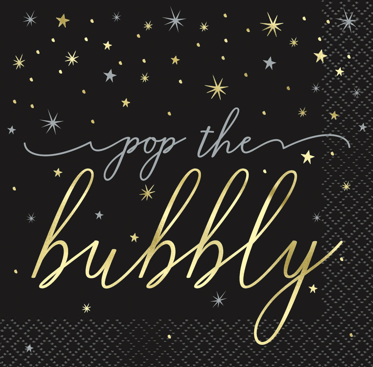 Disco New Year "Pop the Bubbly" Beverage Napkins – 16ct Foil Stamped | NYE Party Tableware