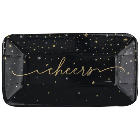 Disco "New Year Cheers" 9"x5" Appetizer Plates – 8ct Foil Stamped | NYE Party Tableware