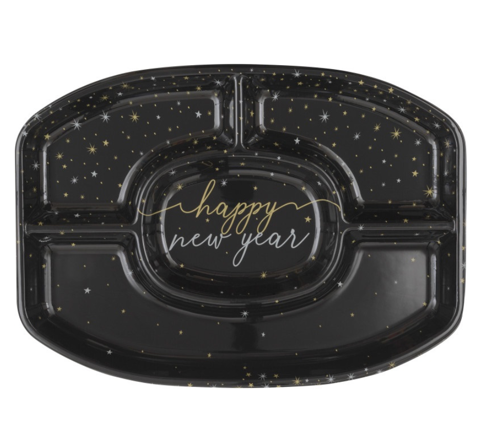Disco-Themed New Year Plastic Chip and Dip Platter – NYE Party Serving Tray