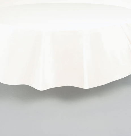 White Round Plastic Table Cover – 84" Disposable Party Tablecloth