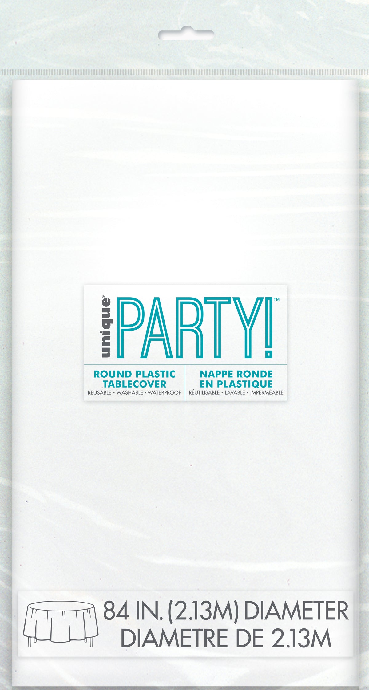 White Round Plastic Table Cover – 84" Disposable Party Tablecloth