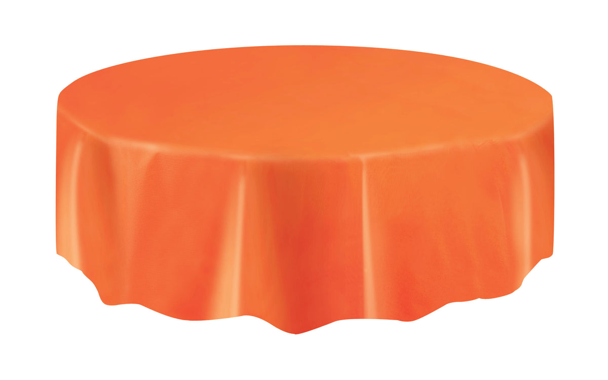 Orange Round Plastic Table Cover 84" Diameter 1 Per Package