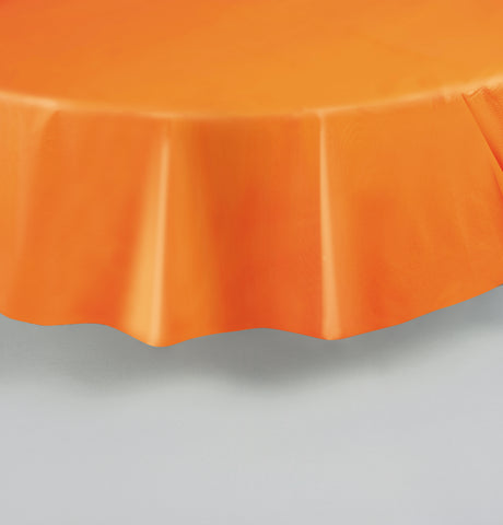 Orange Round Plastic Table Cover 84" Diameter 1 Per Package