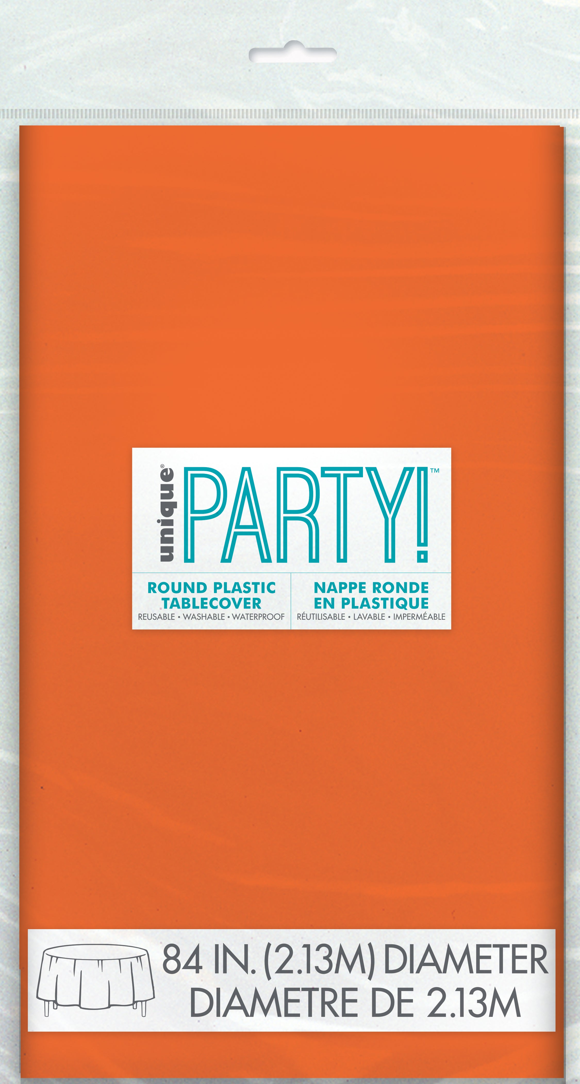Orange Round Plastic Table Cover 84" Diameter 1 Per Package