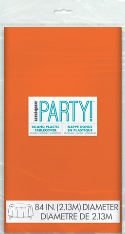 Orange Round Plastic Table Cover 84" Diameter 1 Per Package