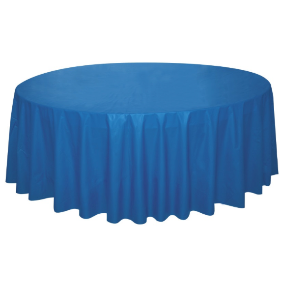 Royal Blue Table Cover in Manahawkin, NJ at Party Fair, showing an 84-inch round disposable plastic tablecloth in a bold royal blue color.