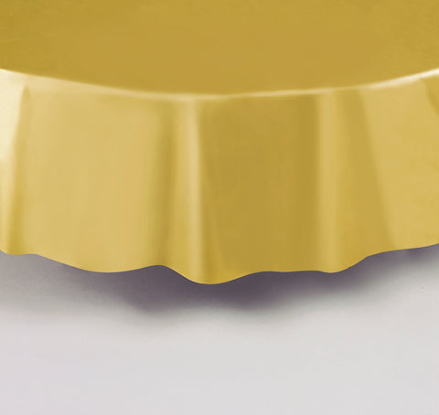 Gold Round Plastic Table Cover 84" – Disposable Tablecloth for Parties, Weddings, Birthdays, Events & Banquets – 1 Pack