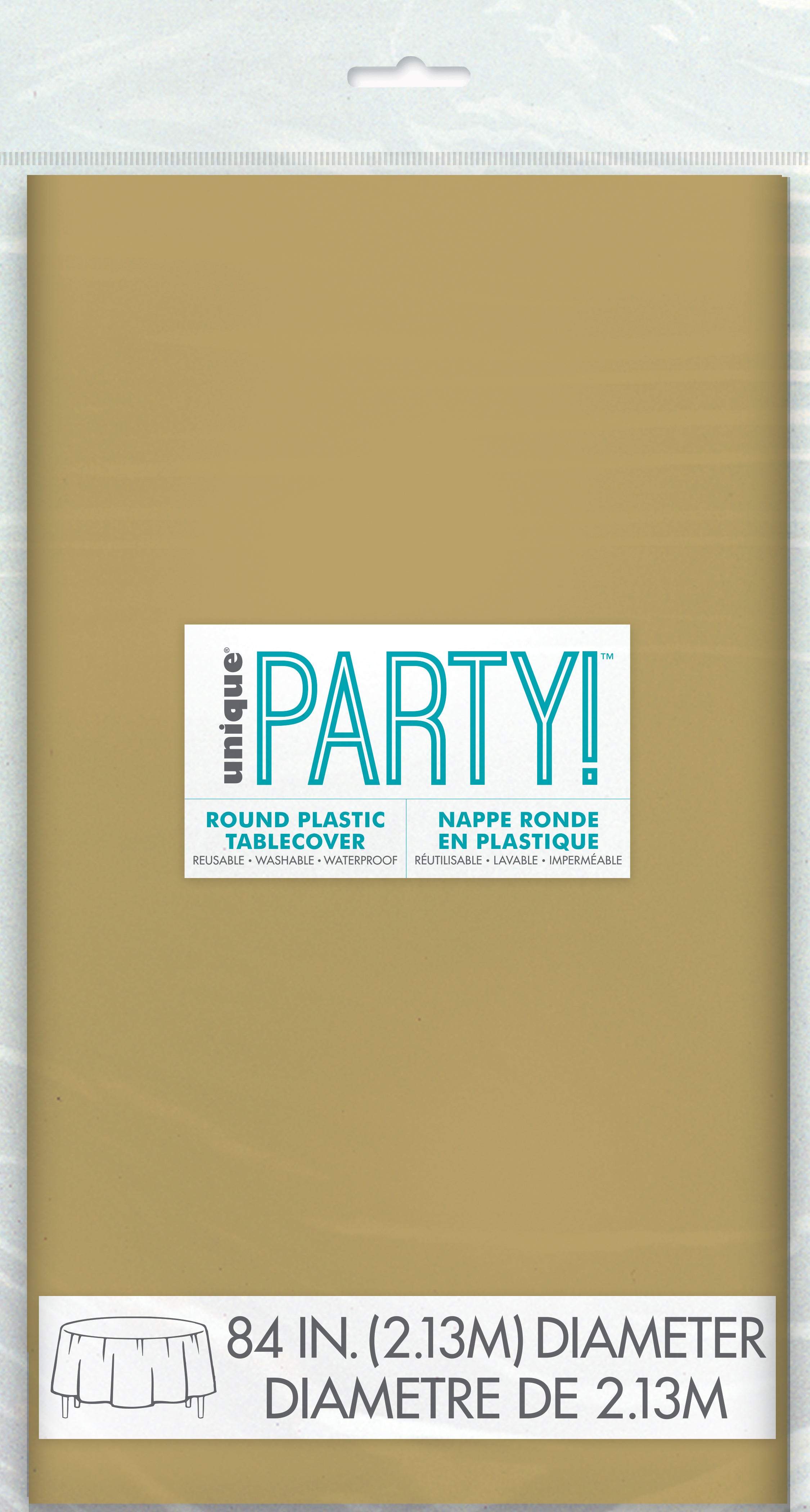 Gold Round Plastic Table Cover 84" – Disposable Tablecloth for Parties, Weddings, Birthdays, Events & Banquets – 1 Pack