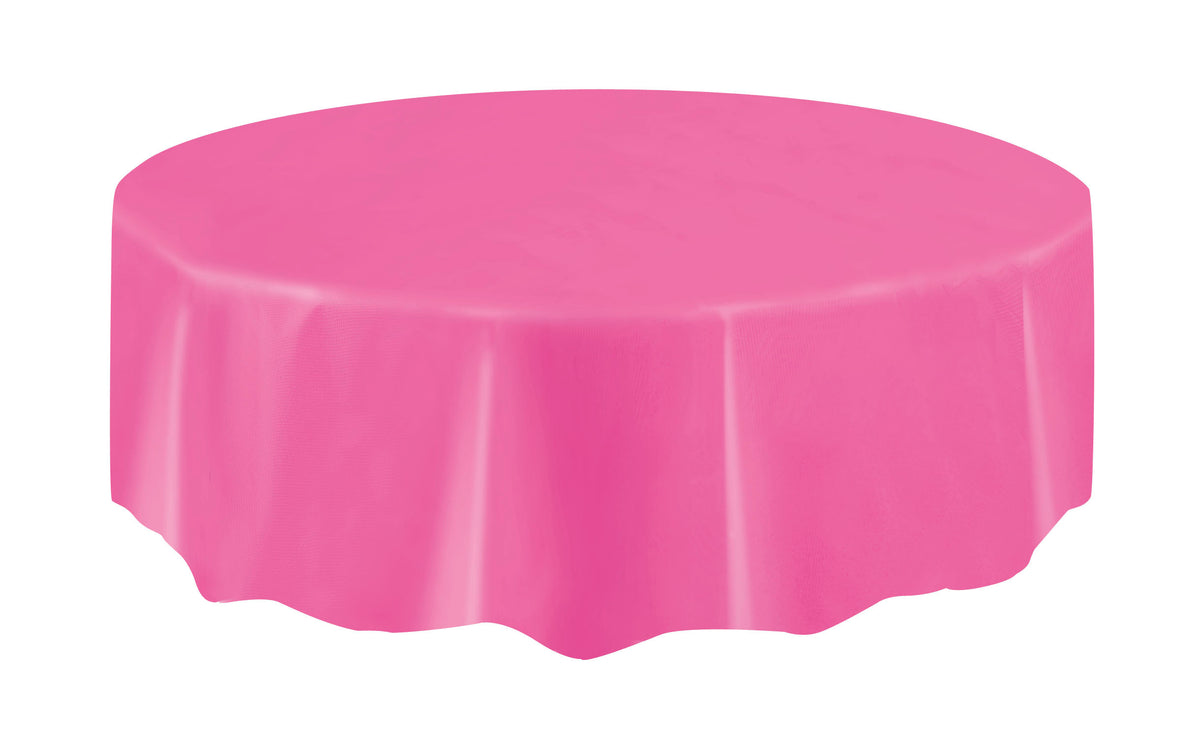 Hot Pink Round Plastic Table Cover – 84" | Disposable Solid Color Tablecloth for Parties, Birthdays, Events