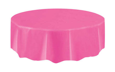 Hot Pink Round Plastic Table Cover – 84" | Disposable Solid Color Tablecloth for Parties, Birthdays, Events