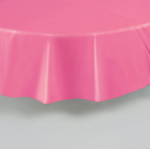 Hot Pink Round Plastic Table Cover – 84" | Disposable Solid Color Tablecloth for Parties, Birthdays, Events