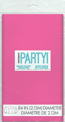 Hot Pink Round Plastic Table Cover – 84" | Disposable Solid Color Tablecloth for Parties, Birthdays, Events