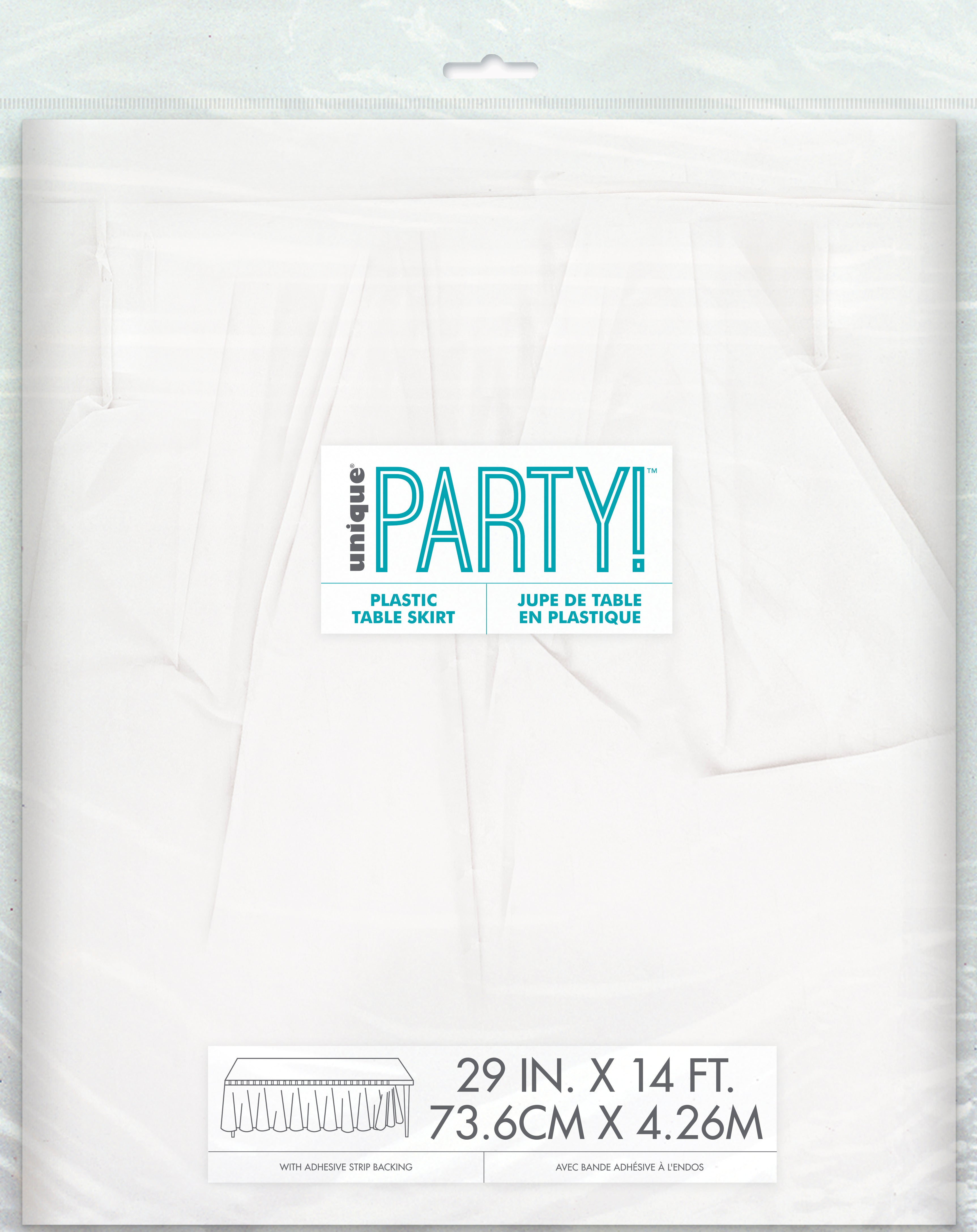 White Plastic Table Skirt 29in x 14ft, 1 per package