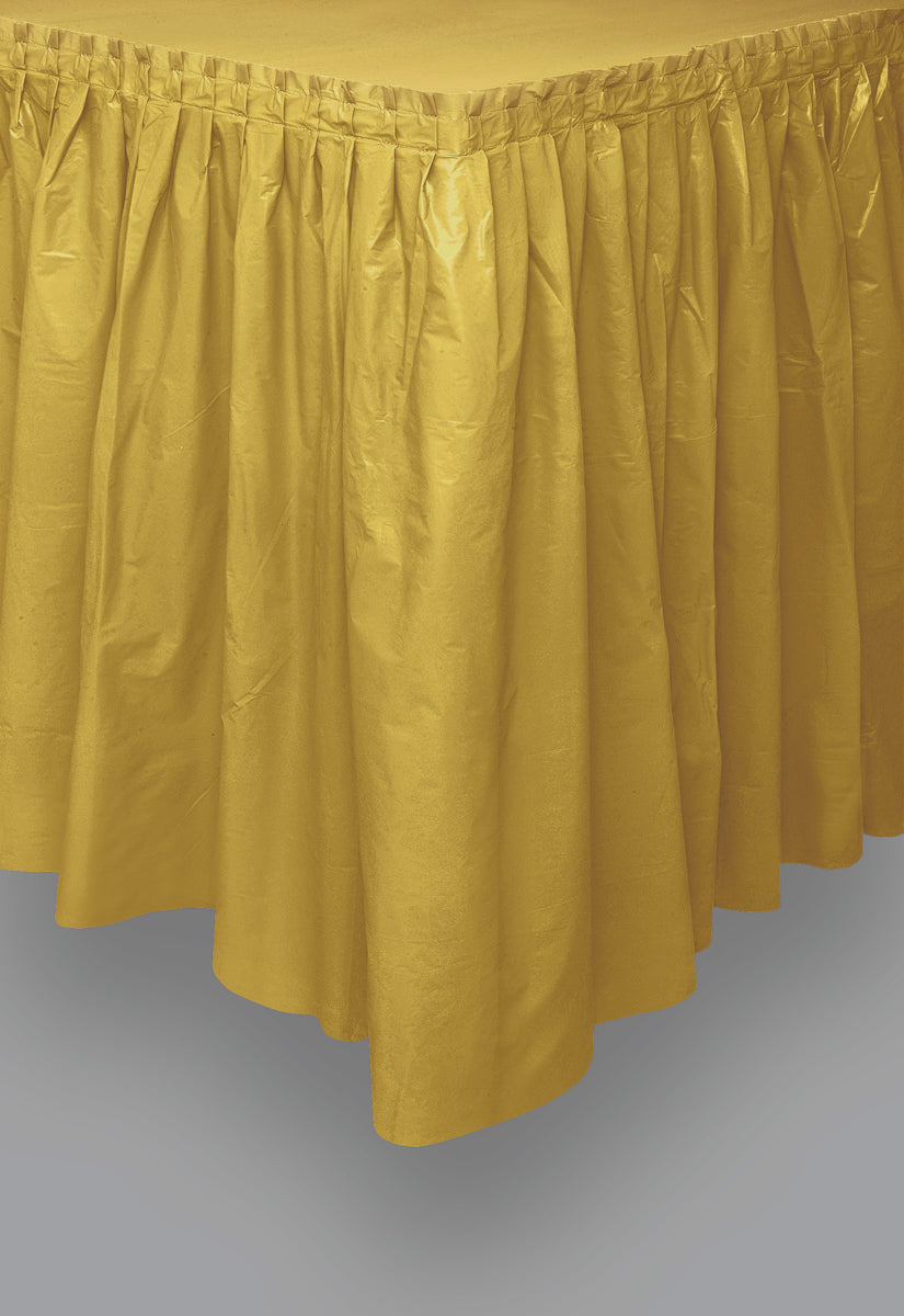 Gold Plastic Table Skirt 29in x 14ft, 1 per package