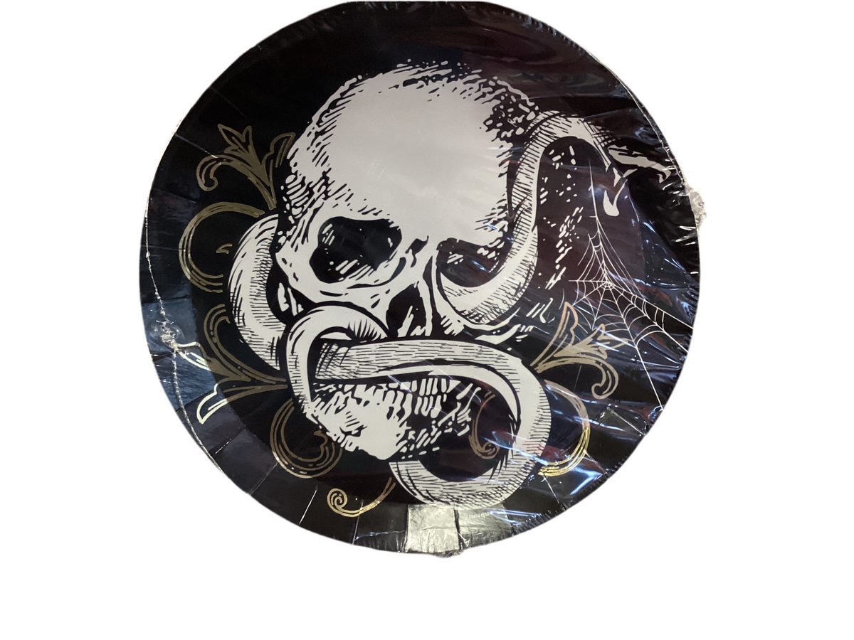 Sketchy Skull Shallow Round 7” Dessert Plates  8ct - Foil Stamping