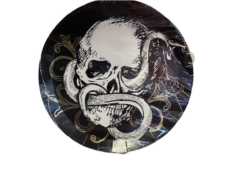 Sketchy Skull Shallow Round 7” Dessert Plates  8ct - Foil Stamping