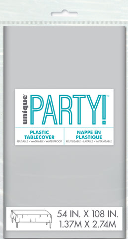 Silver Plastic Table Cover 54"x 108";1 Per Package