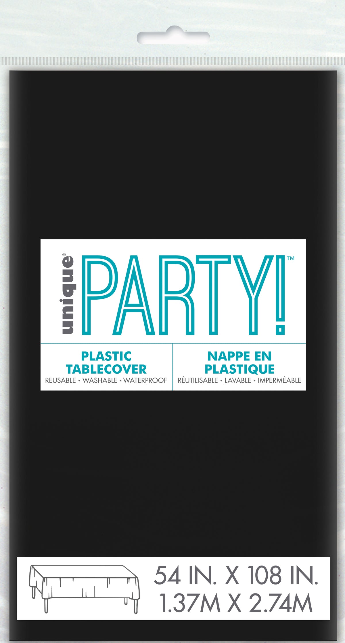 Black Solid Rectangular Plastic Table Cover  54 x 108" - Short Fold"