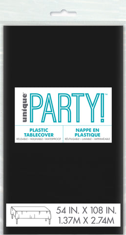 Black Solid Rectangular Plastic Table Cover  54 x 108" - Short Fold"