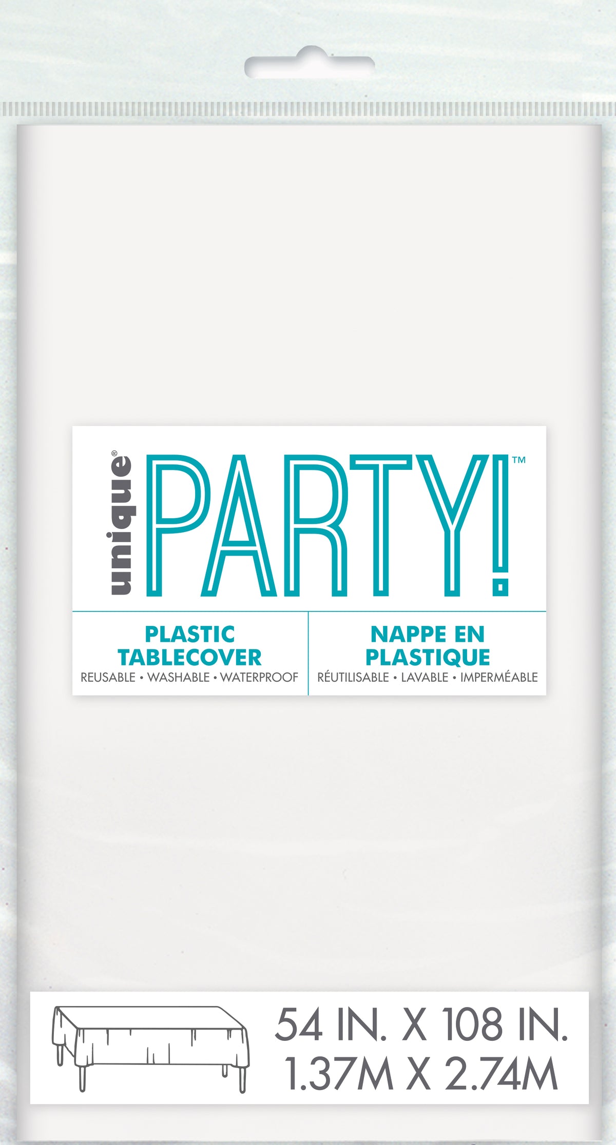 White Plastic Table Cover 54"x 108";1 Per Package