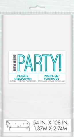 White Plastic Table Cover 54"x 108";1 Per Package