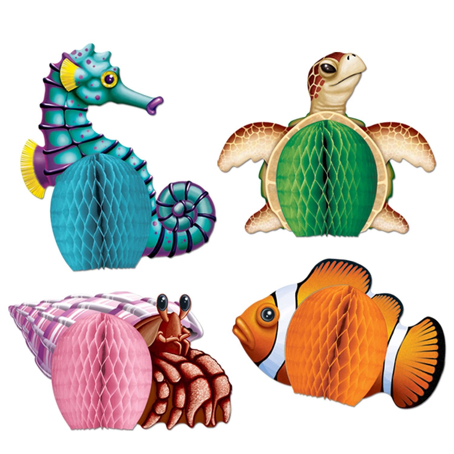 Close-up of sea creature centerpiece designs showing detail and colors