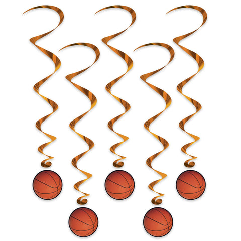 Basketball Whirls Decorations – 3’ 4” Hanging Swirls, 5 Pack
