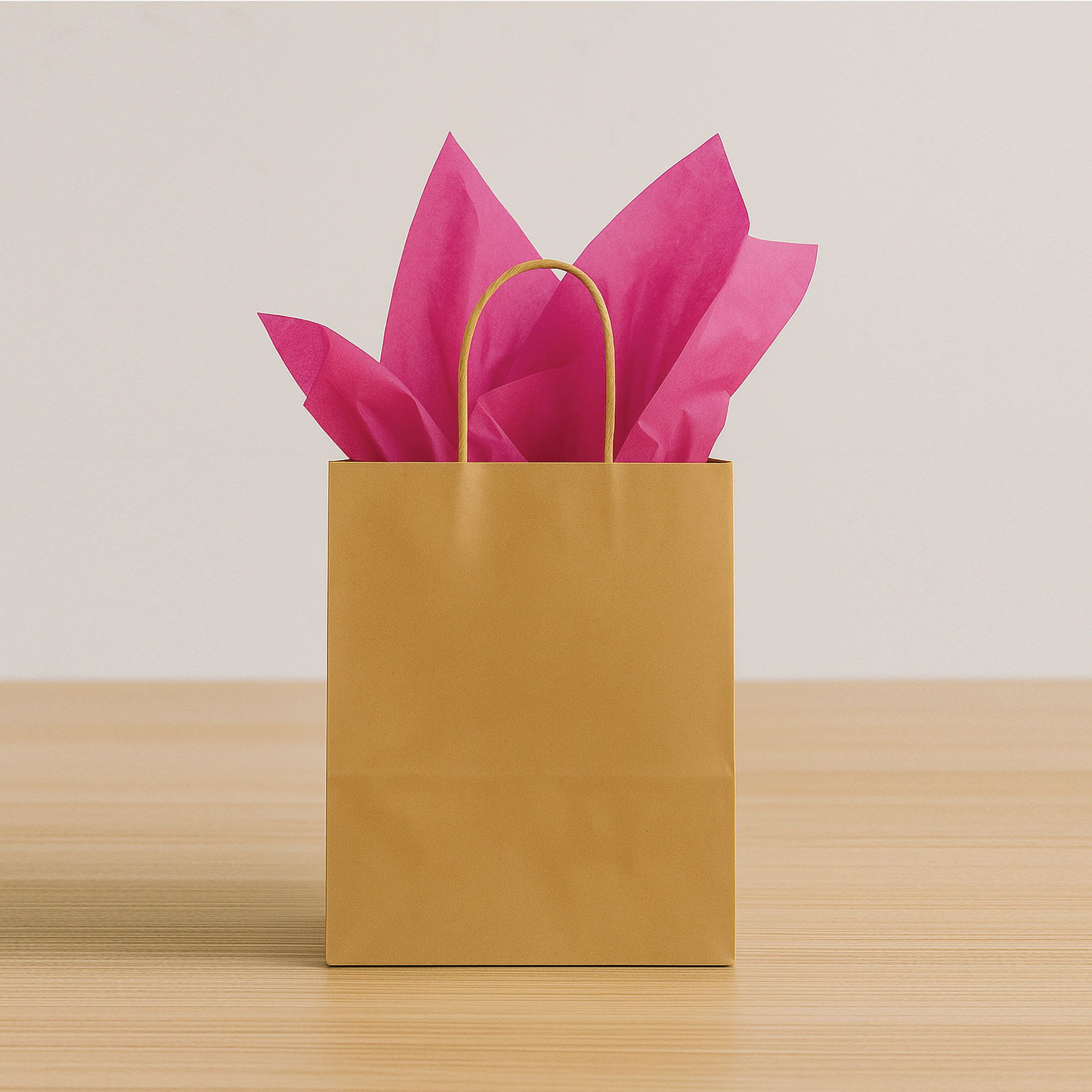 Bright hot pink 20x20 tissue paper sheets in gift bag. 