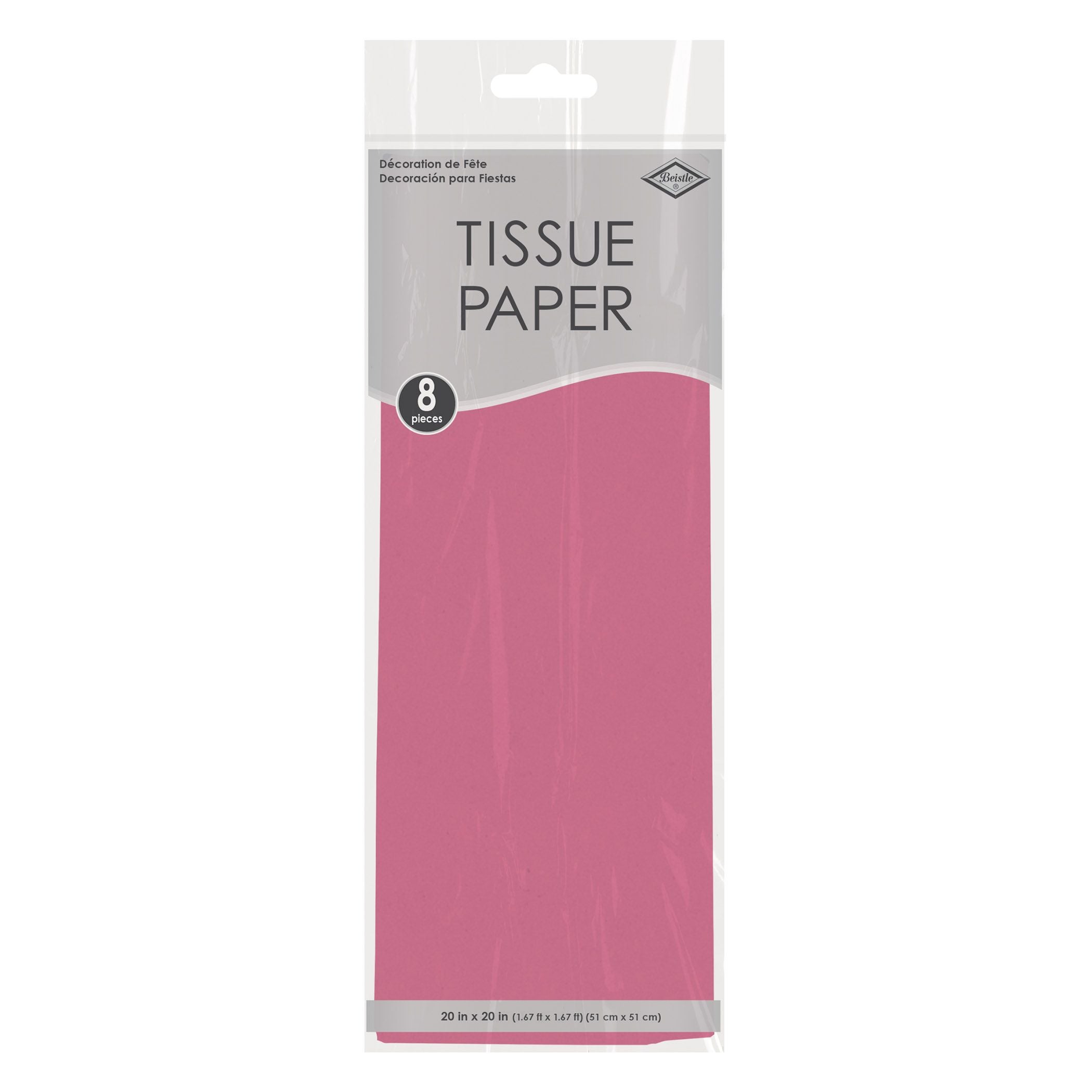 Pack of 8 hot pink tissue paper sheets in retail packaging
