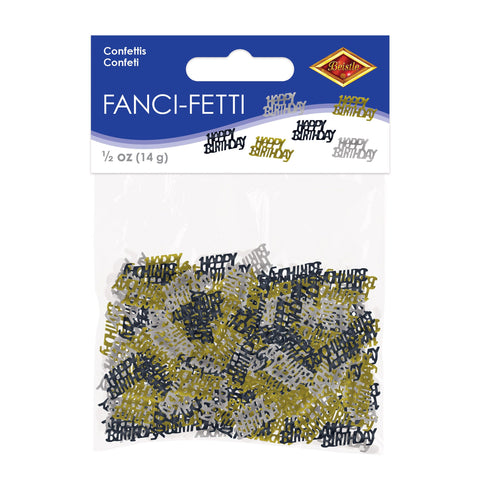 Happy Birthday Fanci-Fetti, Black, Gold and Silver, 1/2 oz package
