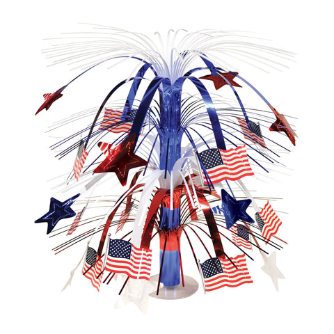 Patriotic cascade table decoration for America 250 celebration and Memorial Day events.