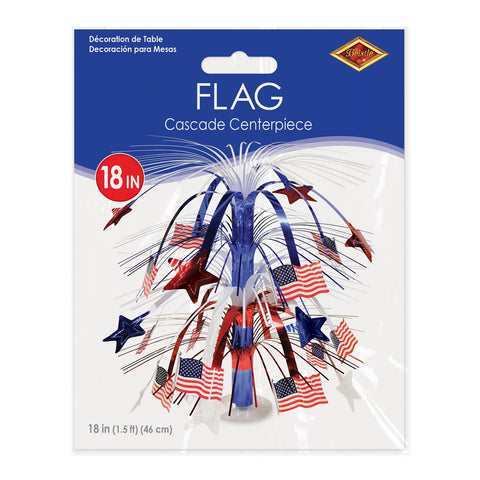 Retail packaging for patriotic flag cascade centerpiece metallic and boardstock decoration