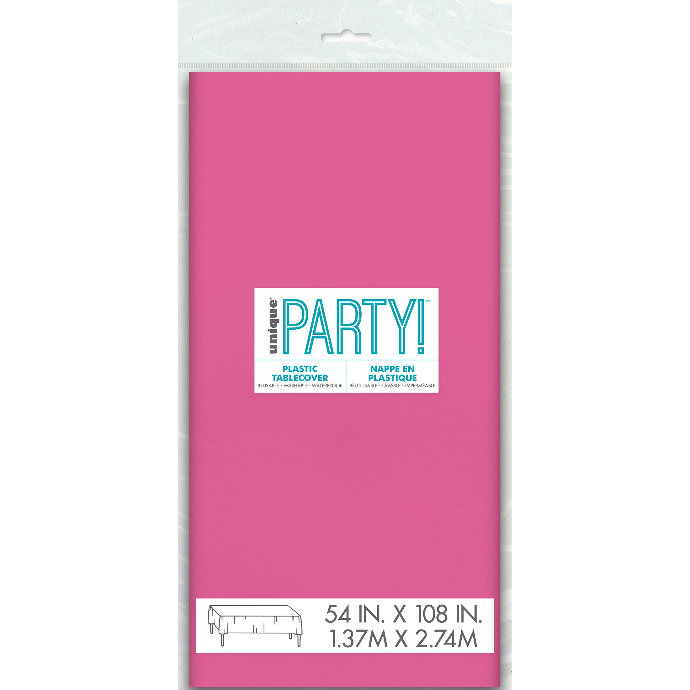 Hot Pink Plastic Table Cover – 54" x 108" Rectangular Party Tablecloth