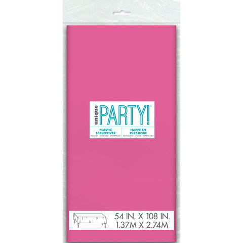 Hot Pink Plastic Table Cover – 54" x 108" Rectangular Party Tablecloth