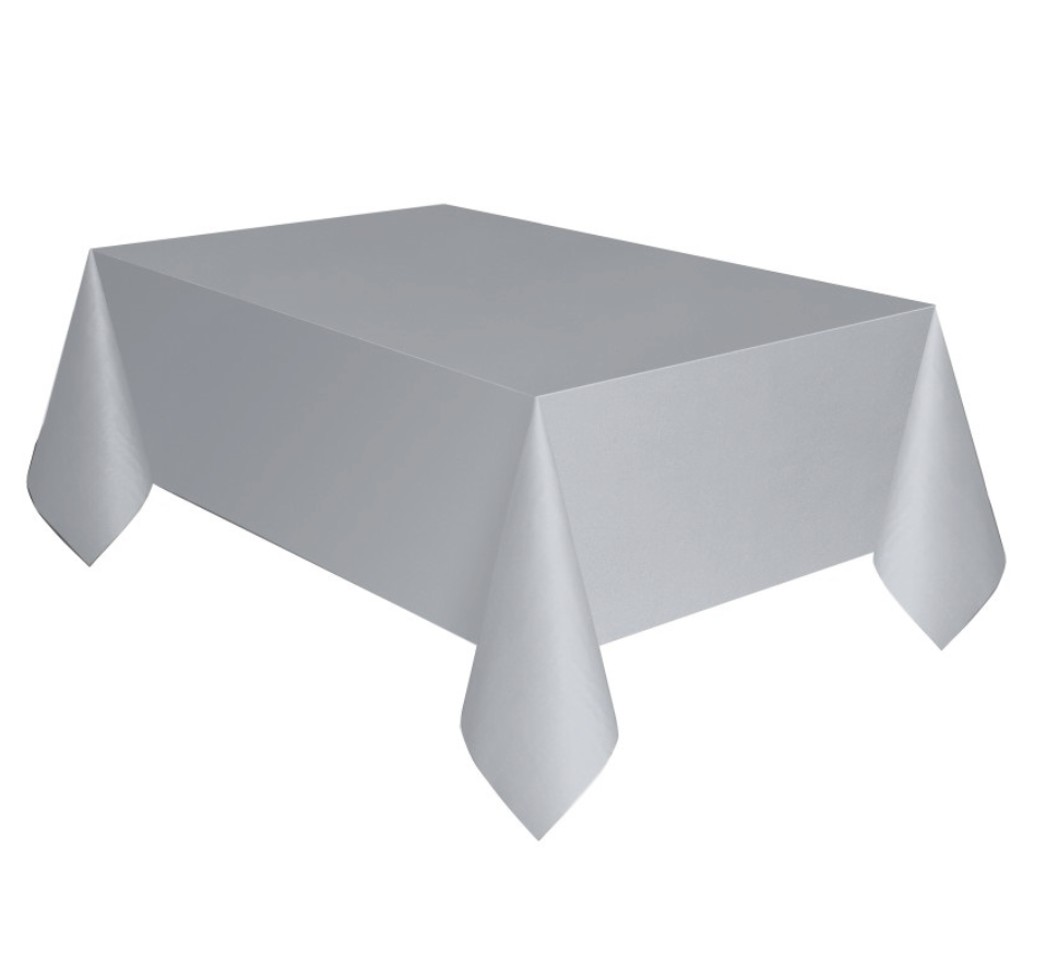 Image 1 – General Product View
Silver disposable plastic tablecover 54 x 108 party table cover for birthdays weddings and religious events in Manahawkin NJ