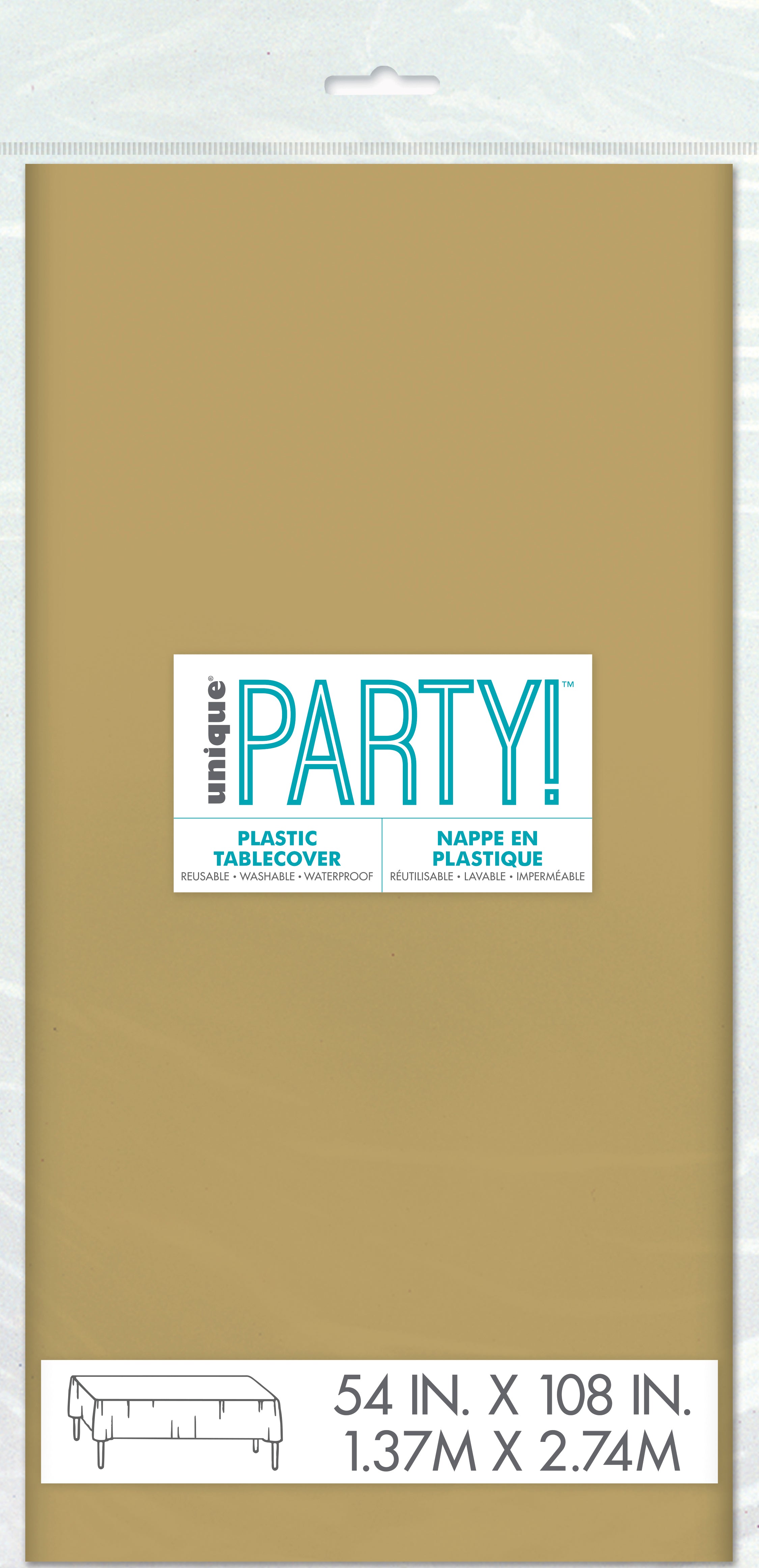 Gold Plastic Table Cover 54" x 108" – Rectangular Disposable Tablecloth for Parties, Weddings, Events, Banquets, and Birthdays