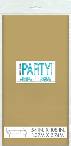 Gold Plastic Table Cover 54" x 108" – Rectangular Disposable Tablecloth for Parties, Weddings, Events, Banquets, and Birthdays