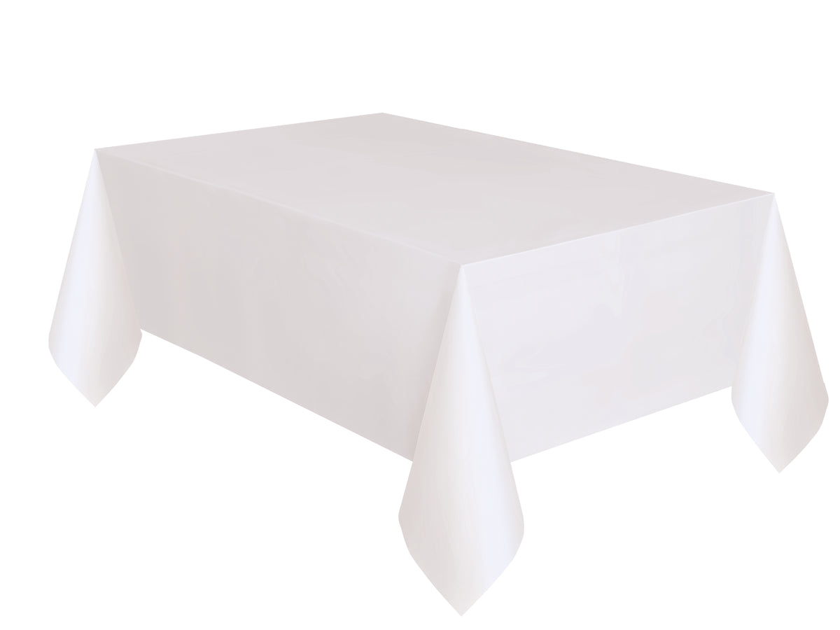 White Plastic Table Cover – 54" x 108" Rectangular Party Tablecloth