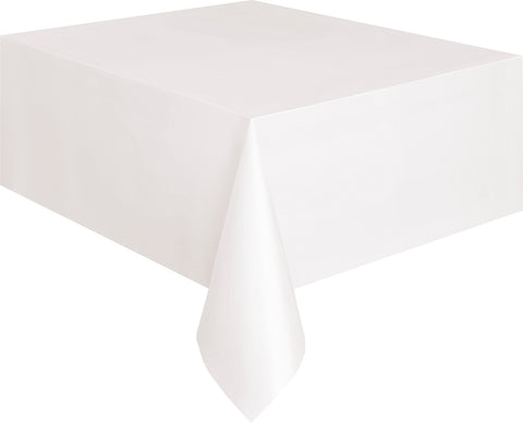 White Plastic Table Cover – 54" x 108" Rectangular Party Tablecloth