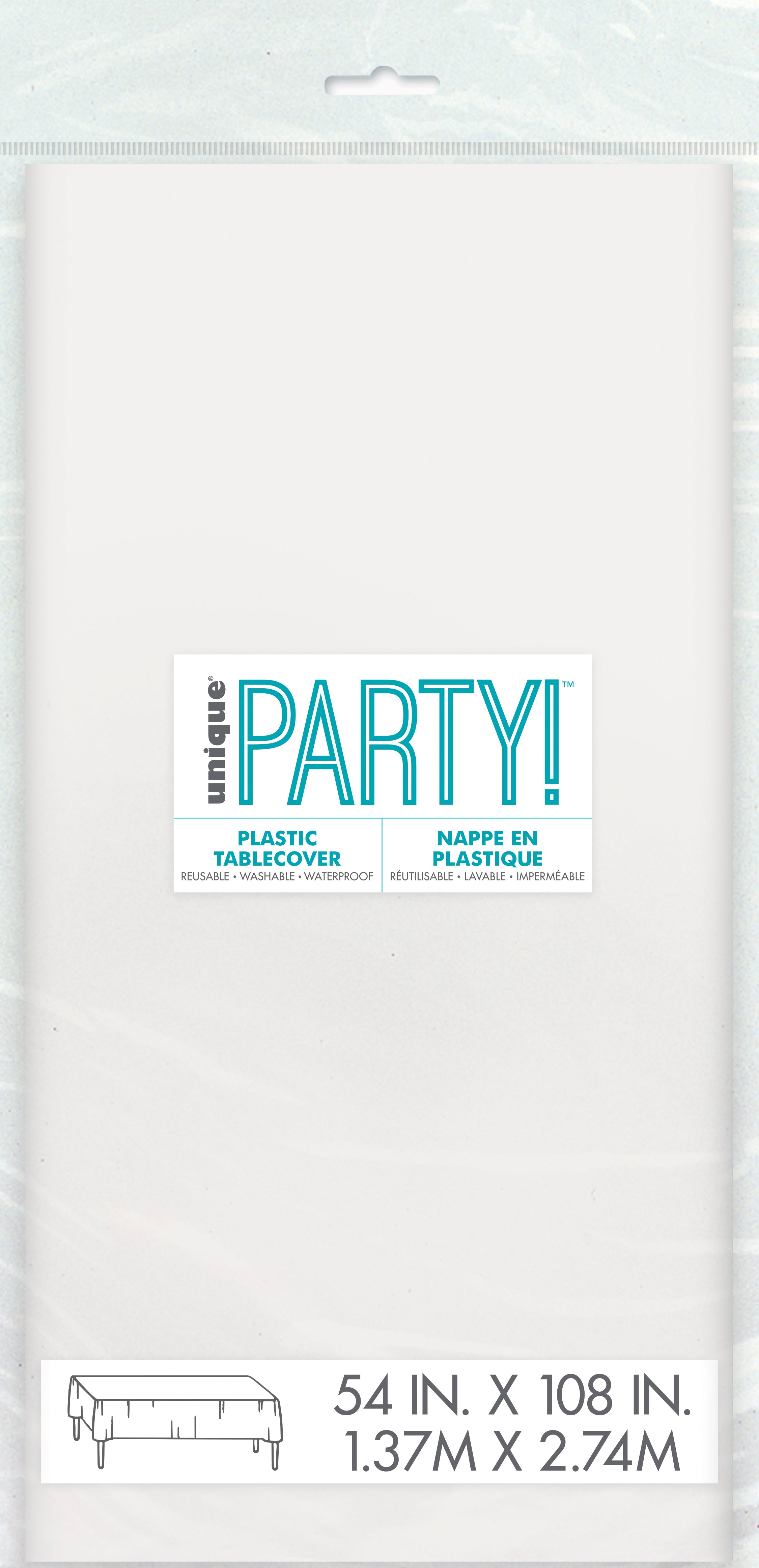 White Plastic Table Cover – 54" x 108" Rectangular Party Tablecloth