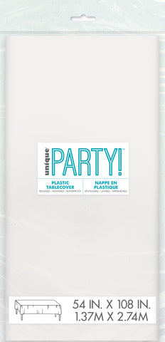 White Plastic Table Cover – 54" x 108" Rectangular Party Tablecloth