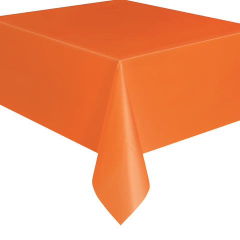 Pumpkin Orange Rectangular Plastic Table Cover – 54" x 108" | Solid Color Disposable Tablecloth for Fall Parties, Thanksgiving & Events