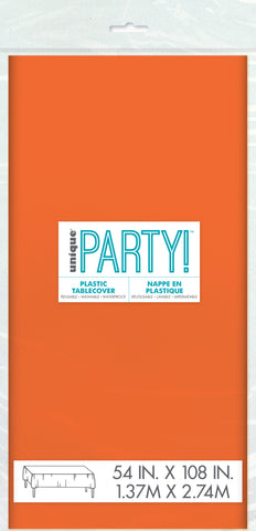 Pumpkin Orange Rectangular Plastic Table Cover – 54" x 108" | Solid Color Disposable Tablecloth for Fall Parties, Thanksgiving & Events