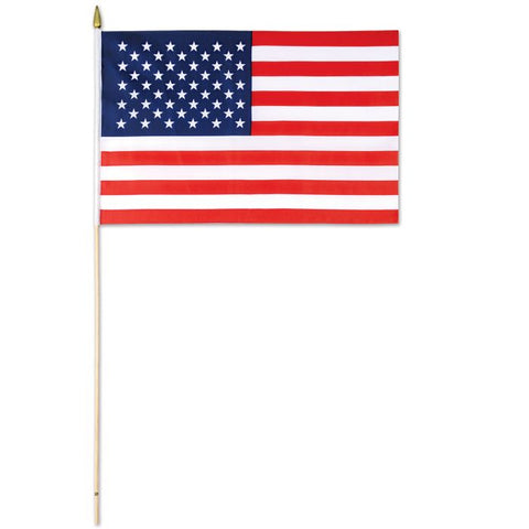 American Flag 12" x 18" – Small Fabric US Flag with Stick for 4th of July, Parades, Political Events, Decorations & Patriotic Celebrations – 1 Pack