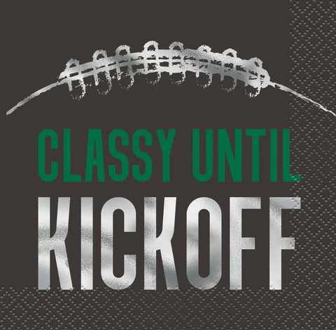 Kickoff Football “Classy Until Kickoff” Beverage Napkins – 16 Count | Foil Stamped Football Party Napkins & Game Day Tableware