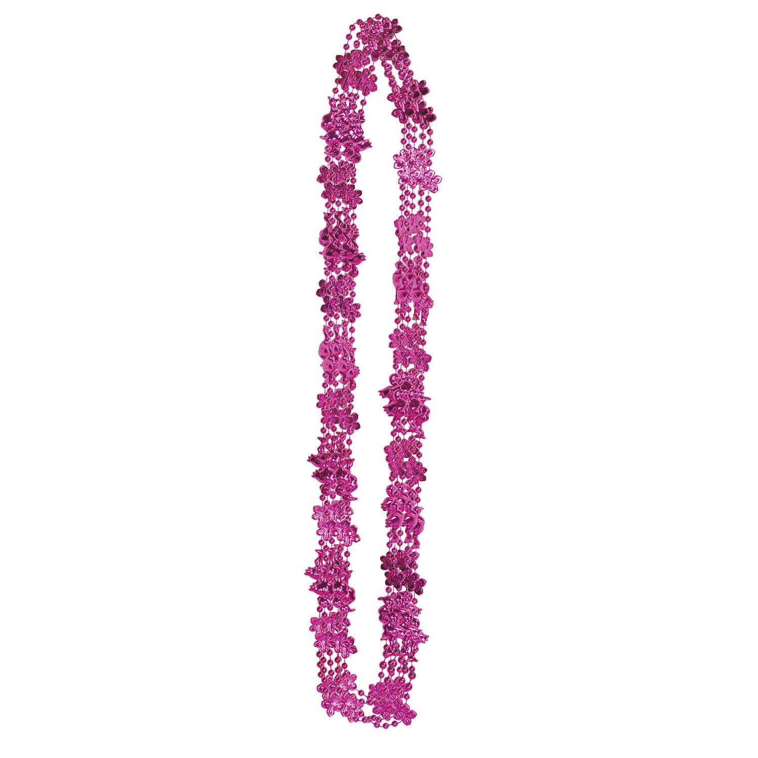 Tropical party setup with flamingo bead necklaces for luau and beach BBQ