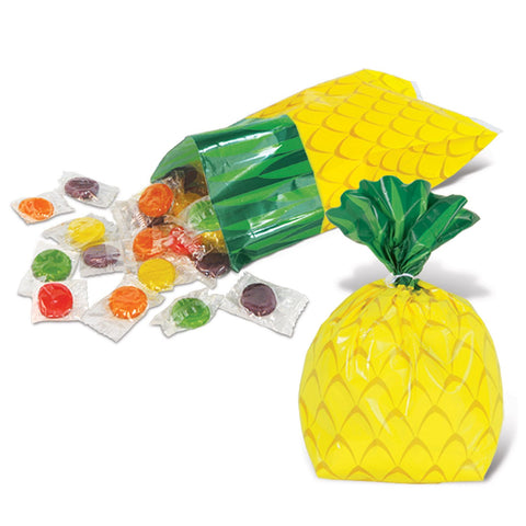 Pineapple Cello Treat Bags – 25-Pack Cellophane Party Favor Bags 4" x 9" x 2
