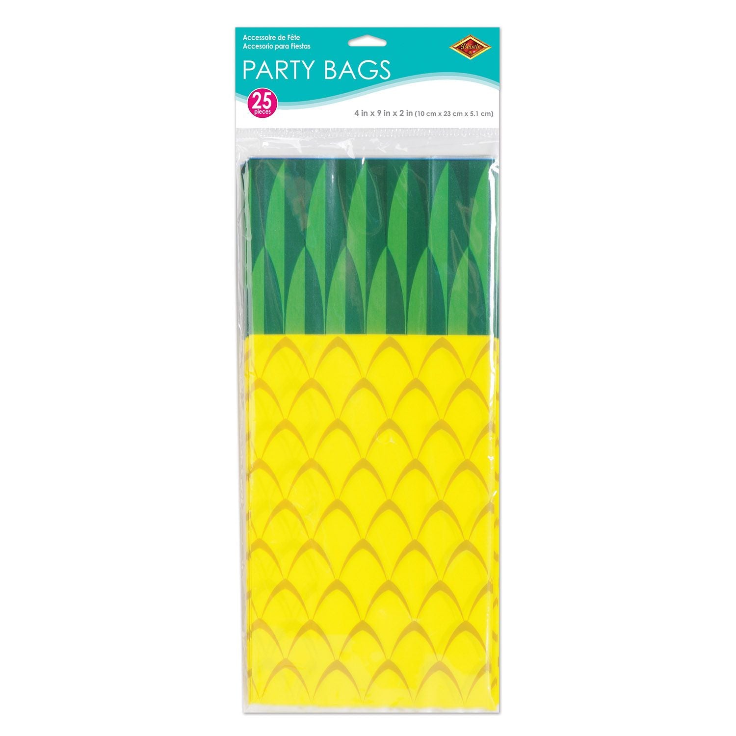 Pineapple Cello Treat Bags – 25-Pack Cellophane Party Favor Bags 4" x 9" x 2