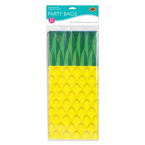 Pineapple Cello Treat Bags – 25-Pack Cellophane Party Favor Bags 4" x 9" x 2